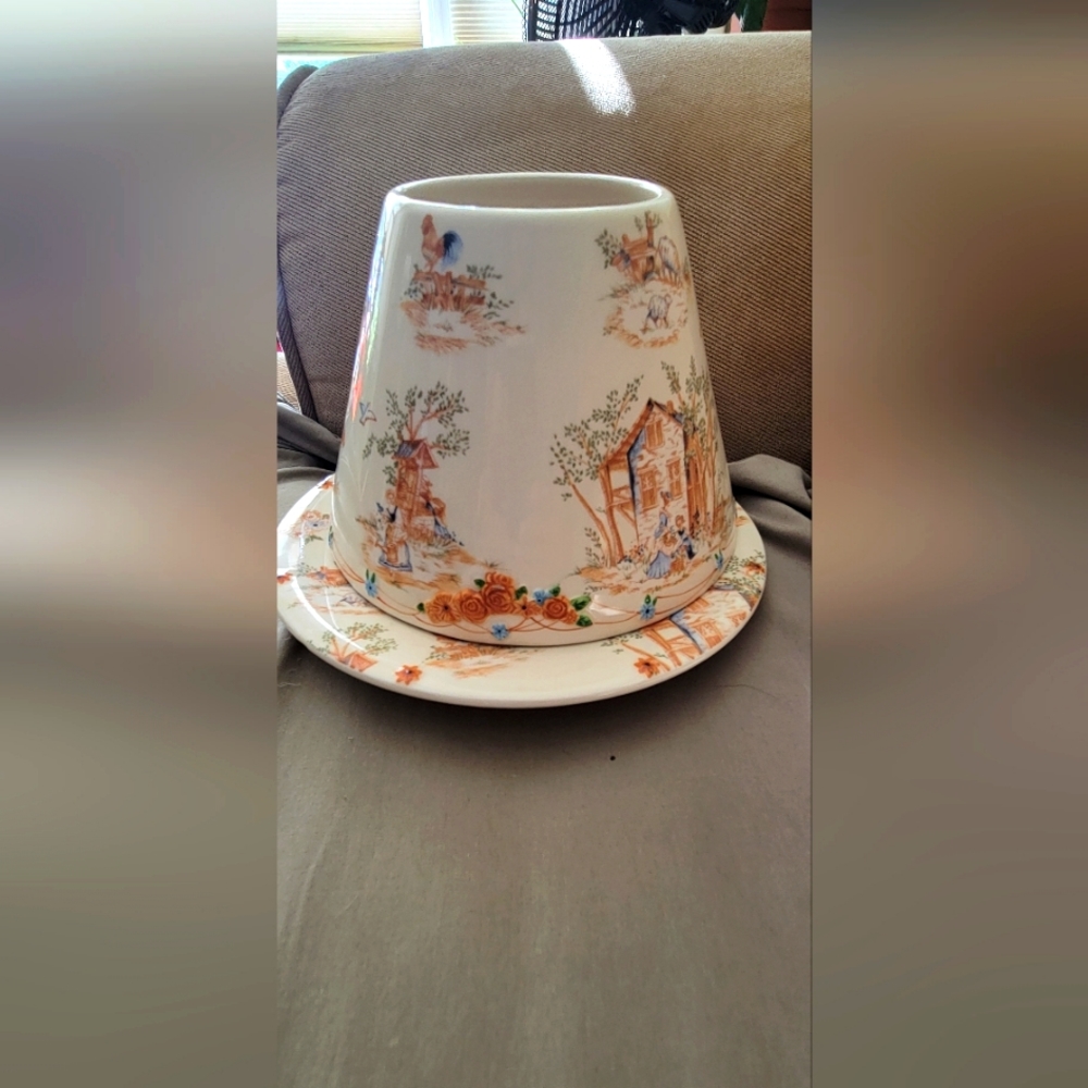 Yankee Candle Country Farmhouse Sheep Cow Large Shade w/Plate by Ellen McLeod
